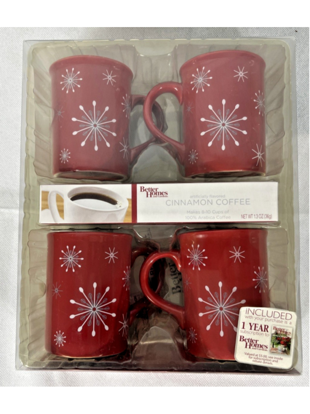 Better Homes & Gardens Red Snowflake Mugs Set of 4 Houston Harvest Holiday BNIB